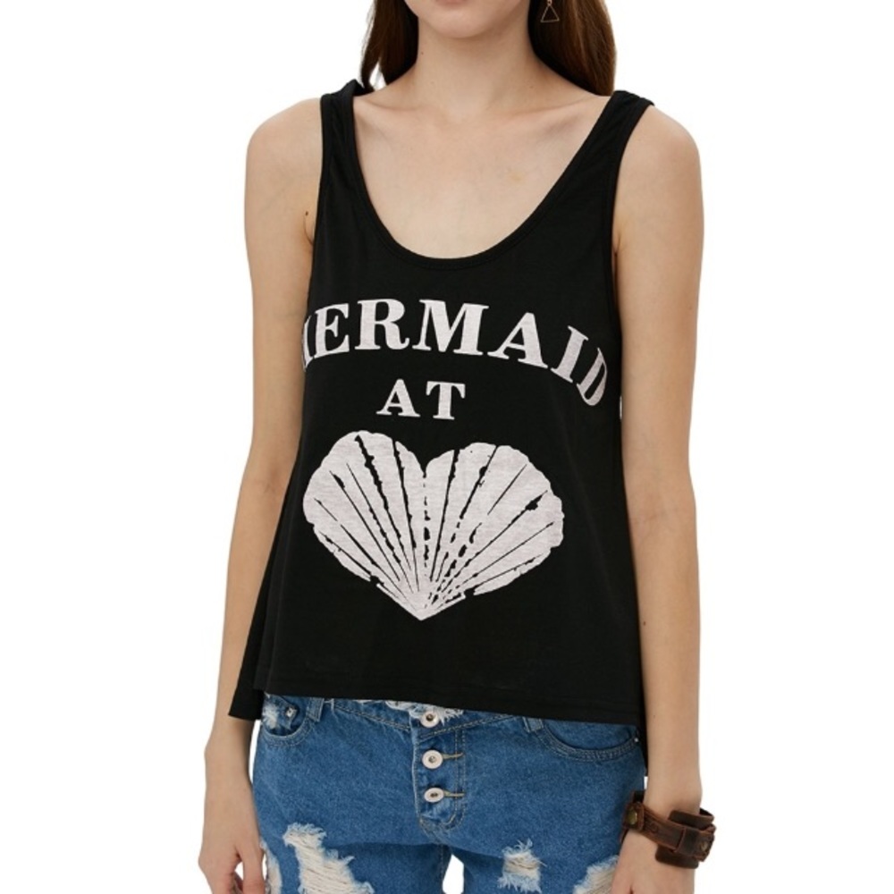 ✨ Mermaid at Heart Cropped Beach Tank Top Tee M - Picture 2 of 5